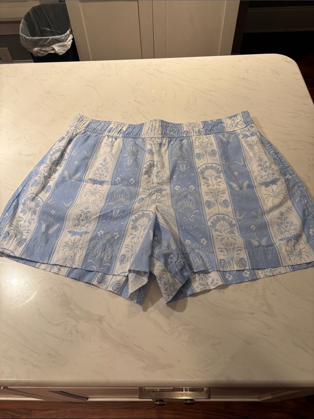 Crown Blue and White Floral Stripe Bermuda Shorts